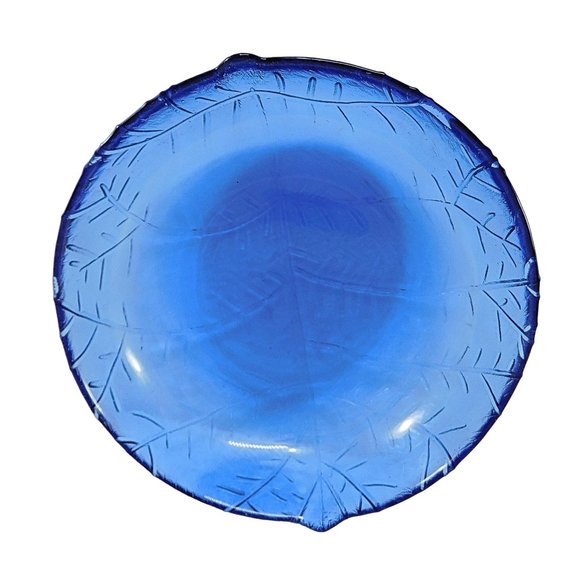 Cobalt Blue Glass Bowl Textured Leaf Design 5.75" - Picture 2 of 5